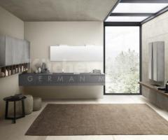 Salle de Bains Design avec Double Vasque Intégrée, Plan en Grès Antracite et finitions métal laqué