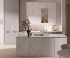 Cuisine avec îlot Céramique Calacatta gris et beige Colonnes encastrable pour espace sophistiqué