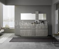 Salle de Bain Moderne en Laqué Métal avec Vasque Intégrée Quadra et Miroir avec Rangement