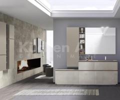 Salle de Bain Moderne Sans Poignée avec Vasque Intégrée, Bois Luxueux et Finitions Stratifiées