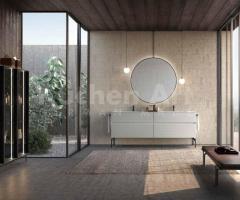 Salle de Bain Minimaliste avec Double Vasque Intégrée et Éclairage LED