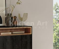 Buffet mural en chêne noir – Élégance texturée & design suspendu