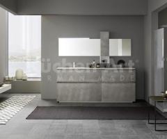Salle de bains grise en HPL Unicolor | Vasque blanche intégrée & design contemporain