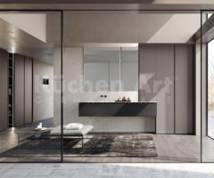Salle de bains contemporaine en grès Piasentina et bois foncé – Vasque intégrée design